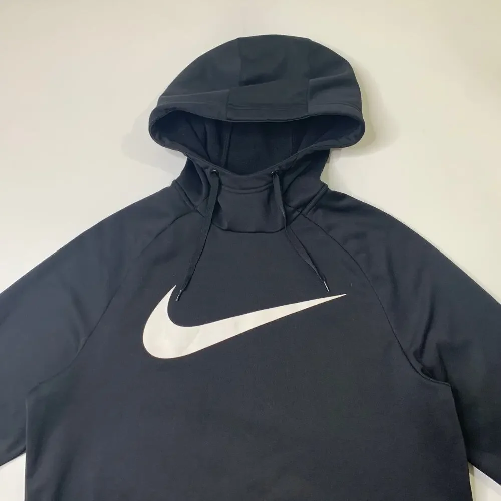 Nike Hoodie Mens Medium Black Therma Fit Pullover Swoosh Training Workout Pocket
